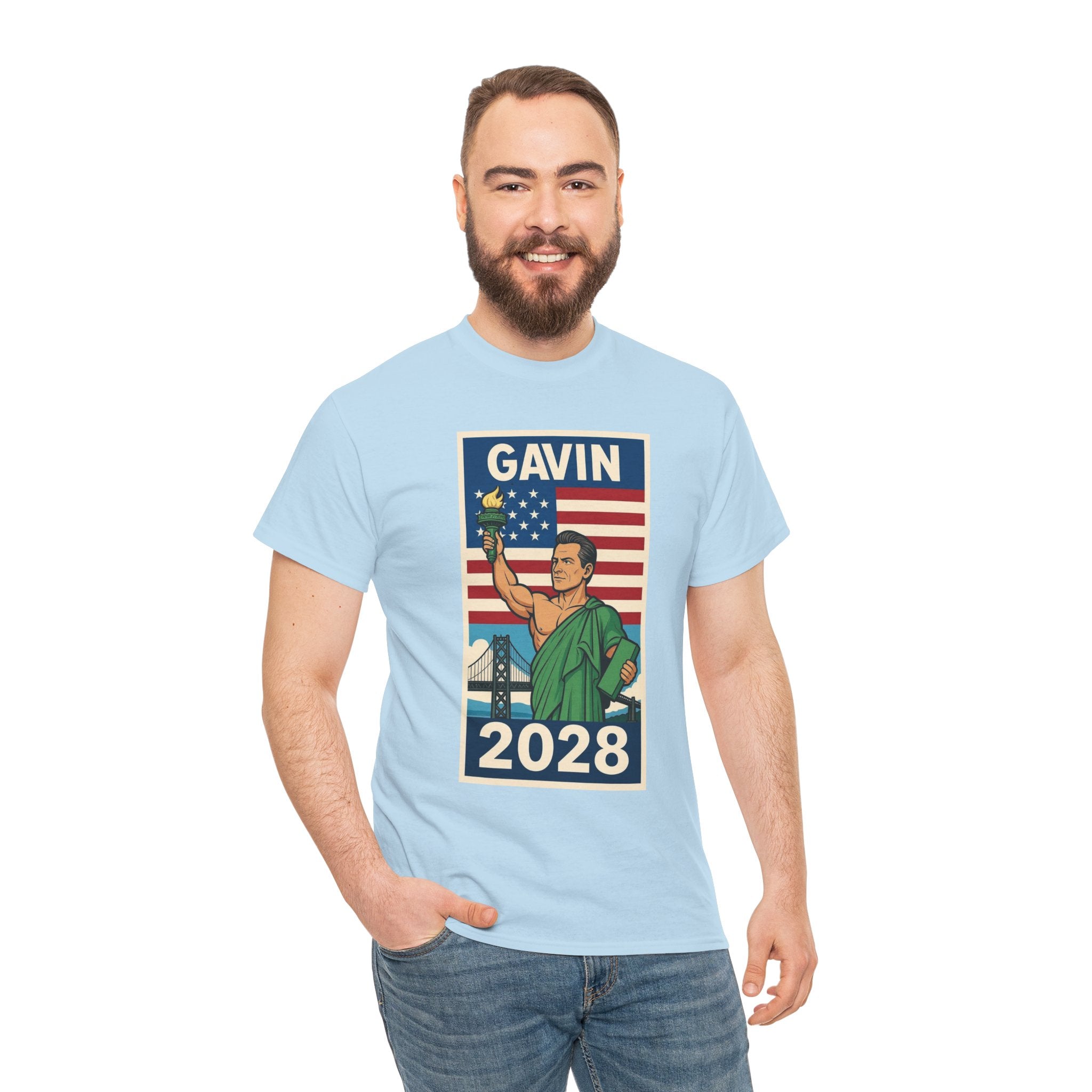 Gavin 2028 Unisex Heavy Cotton Tee - Patriotic Graphic Shirt, Political Campaign Tee, Election Day Apparel, Gift for Supporters, Casual Wear