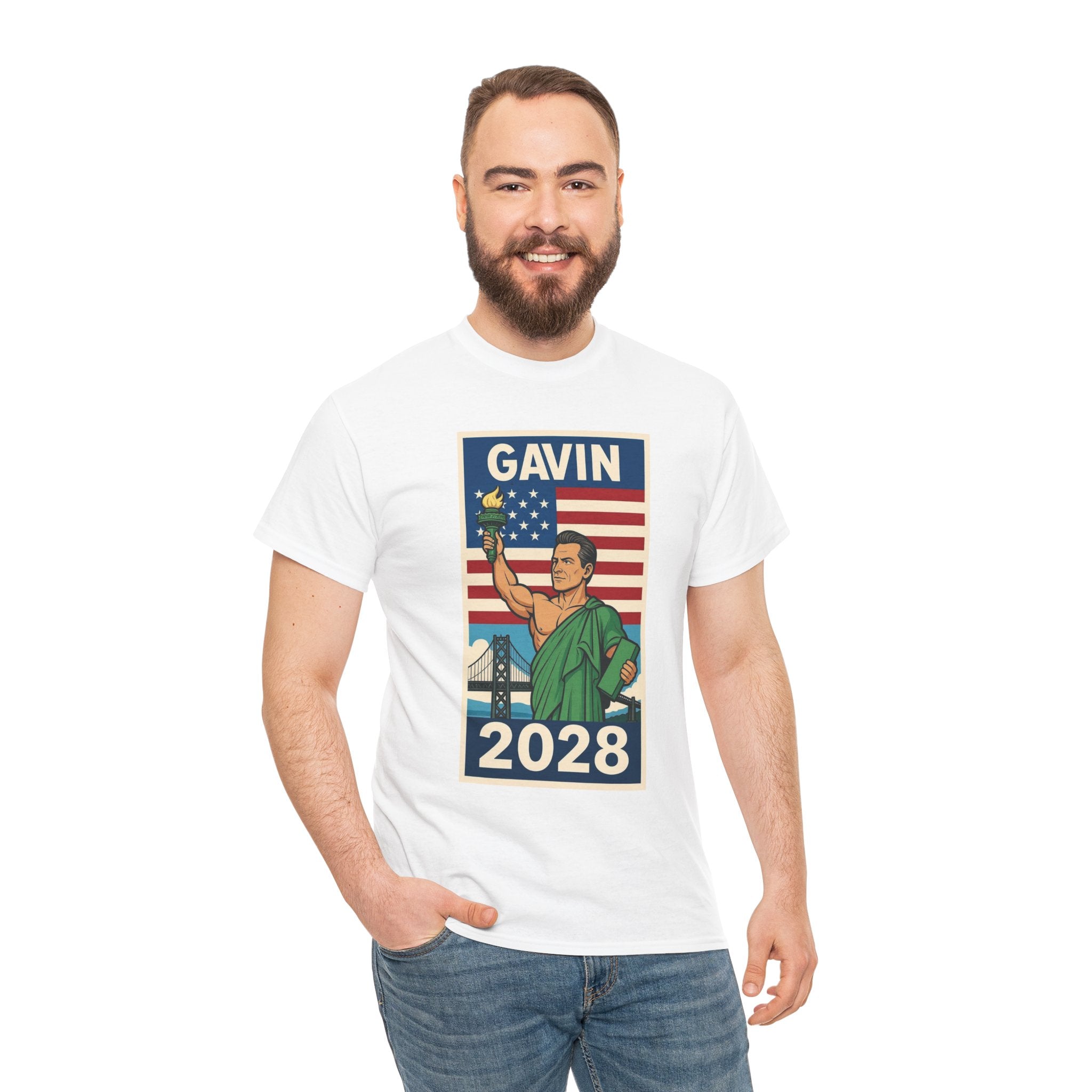 Gavin 2028 Unisex Heavy Cotton Tee - Patriotic Graphic Shirt, Political Campaign Tee, Election Day Apparel, Gift for Supporters, Casual Wear