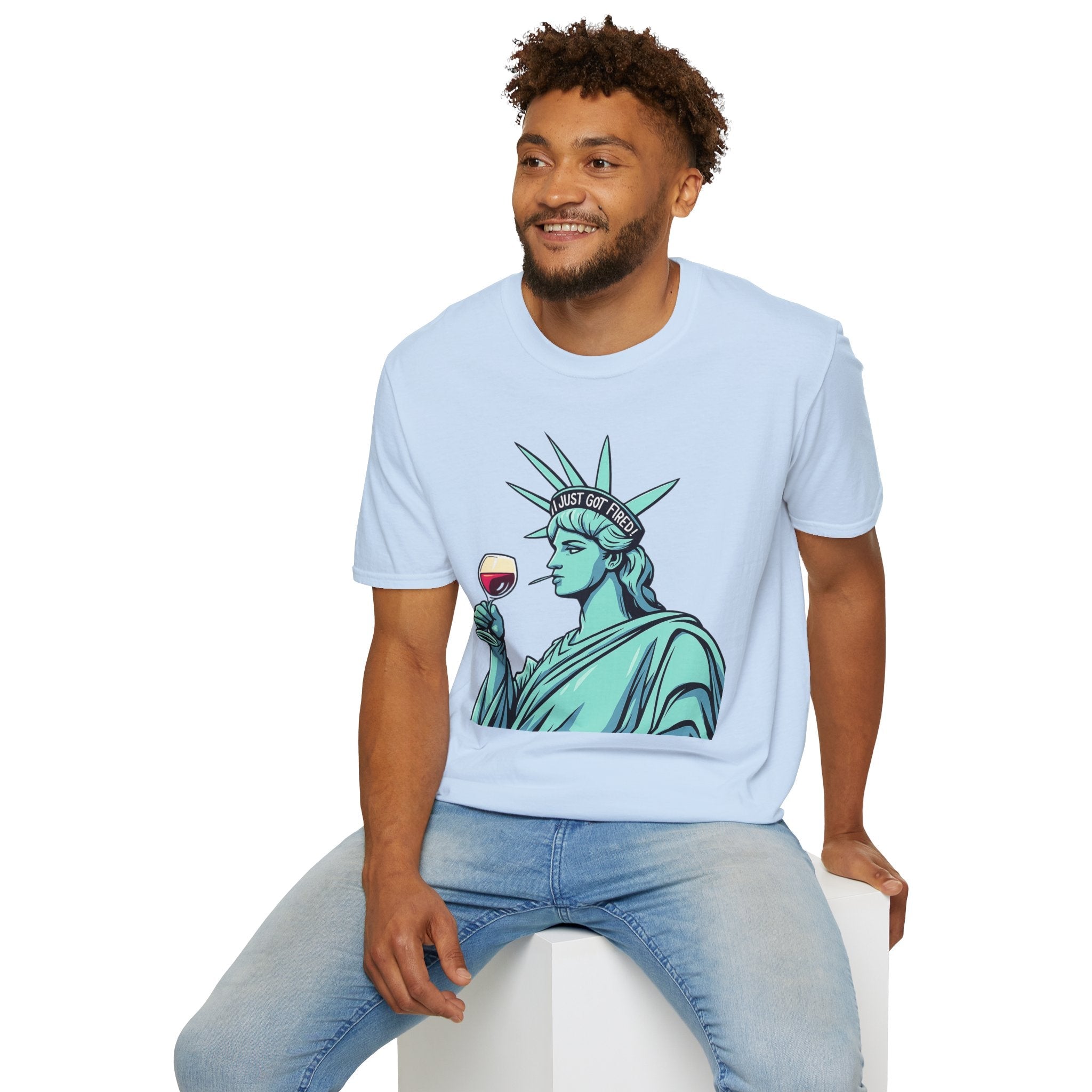 Statue of Liberty Wine T-Shirt, Fun Gift for Wine Lovers, Unisex Tee for Parties, 4th of July Celebration, Casual Wear