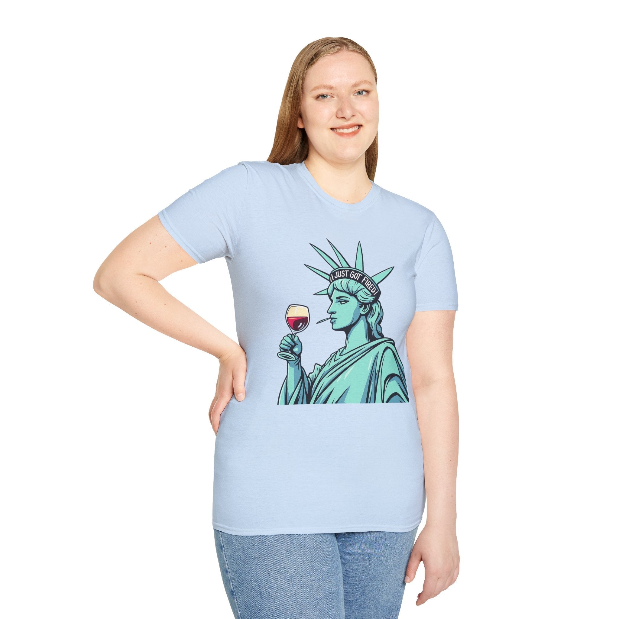 Statue of Liberty Wine T-Shirt, Fun Gift for Wine Lovers, Unisex Tee for Parties, 4th of July Celebration, Casual Wear