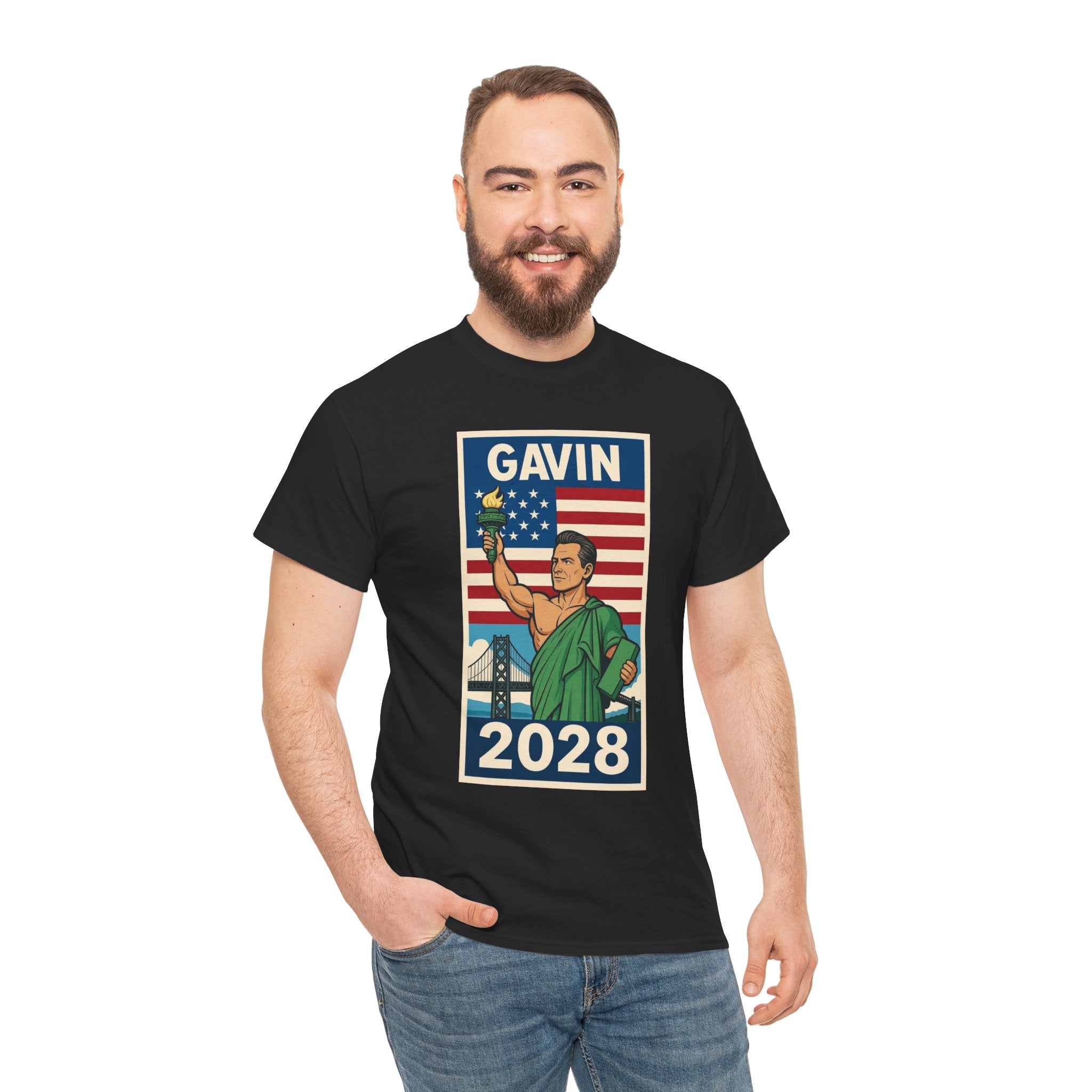 Gavin 2028 Unisex Heavy Cotton Tee - Patriotic Graphic Shirt, Political Campaign Tee, Election Day Apparel, Gift for Supporters, Casual Wear