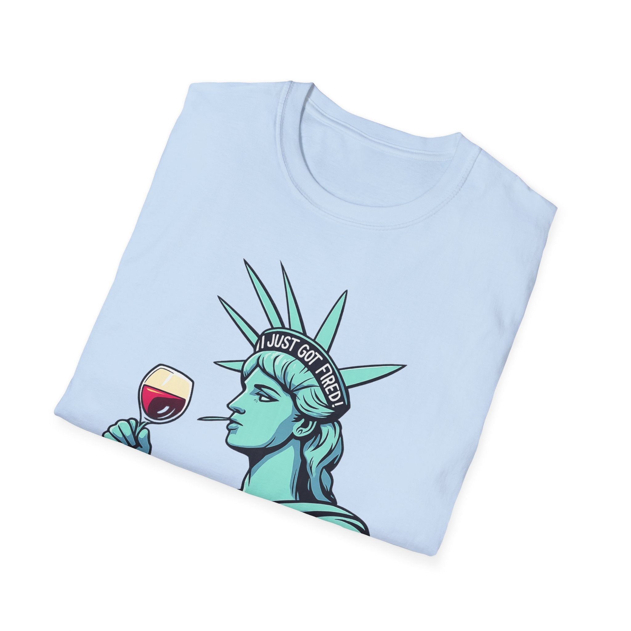 Statue of Liberty Wine T-Shirt, Fun Gift for Wine Lovers, Unisex Tee for Parties, 4th of July Celebration, Casual Wear