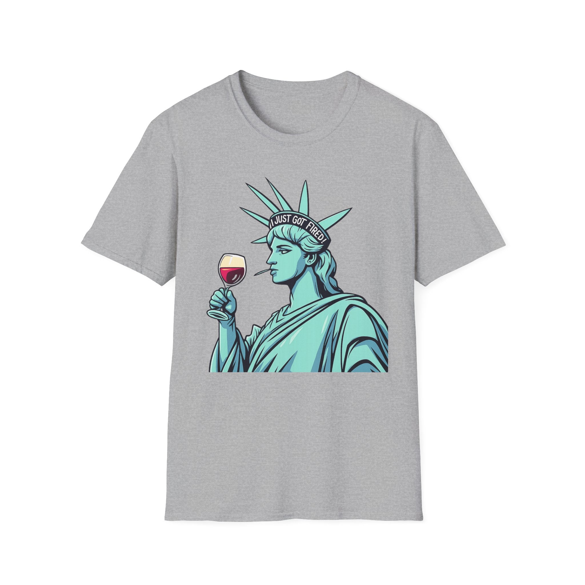 Statue of Liberty Wine T-Shirt, Fun Gift for Wine Lovers, Unisex Tee for Parties, 4th of July Celebration, Casual Wear
