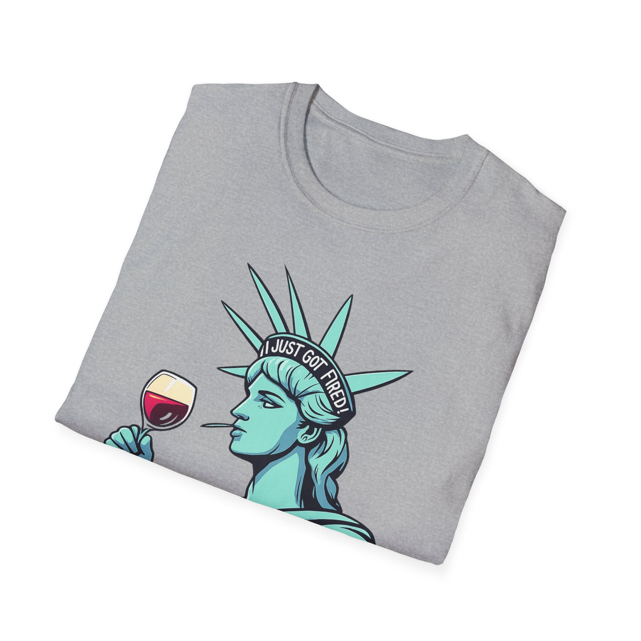 Statue of Liberty Wine T-Shirt, Fun Gift for Wine Lovers, Unisex Tee for Parties, 4th of July Celebration, Casual Wear