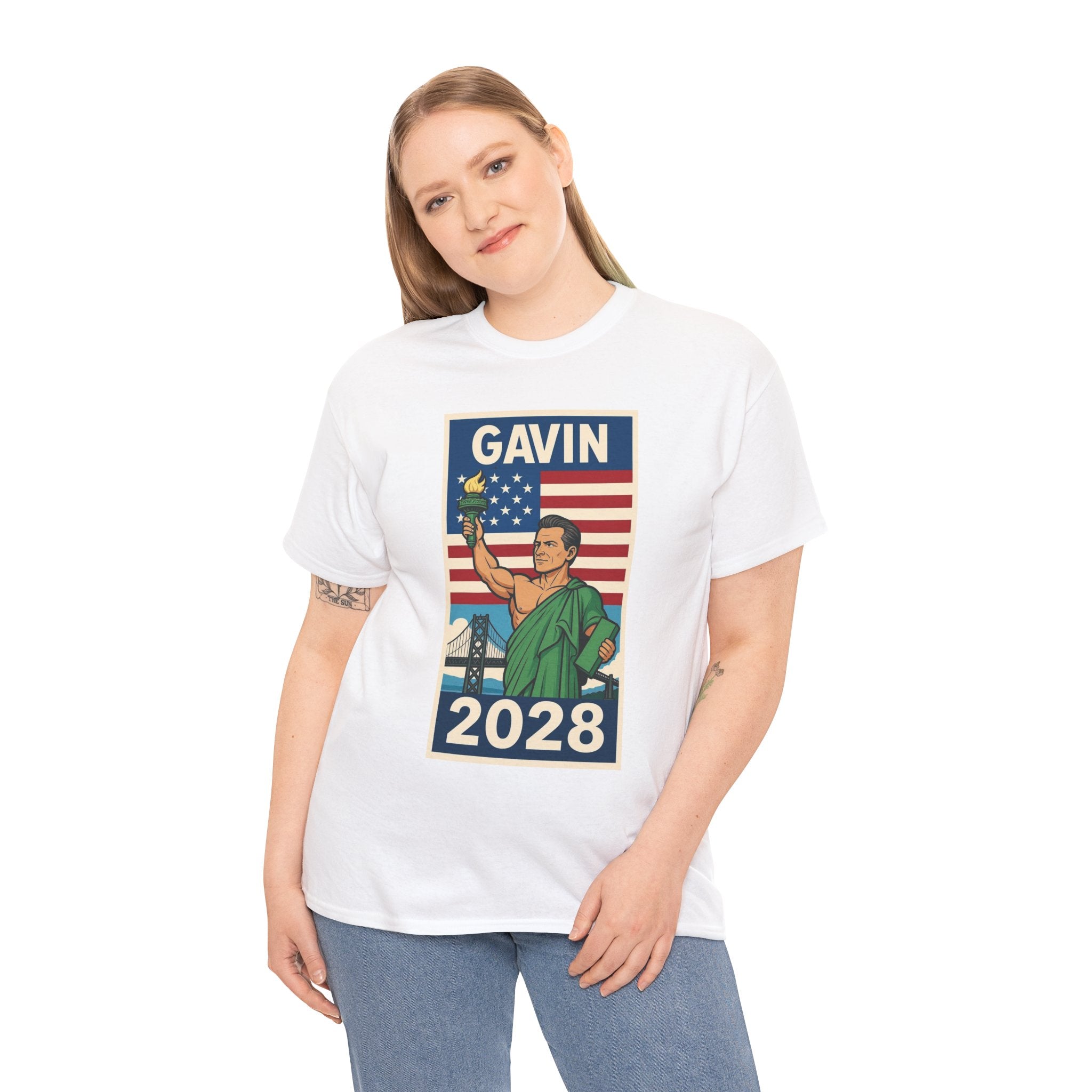Gavin 2028 Unisex Heavy Cotton Tee - Patriotic Graphic Shirt, Political Campaign Tee, Election Day Apparel, Gift for Supporters, Casual Wear