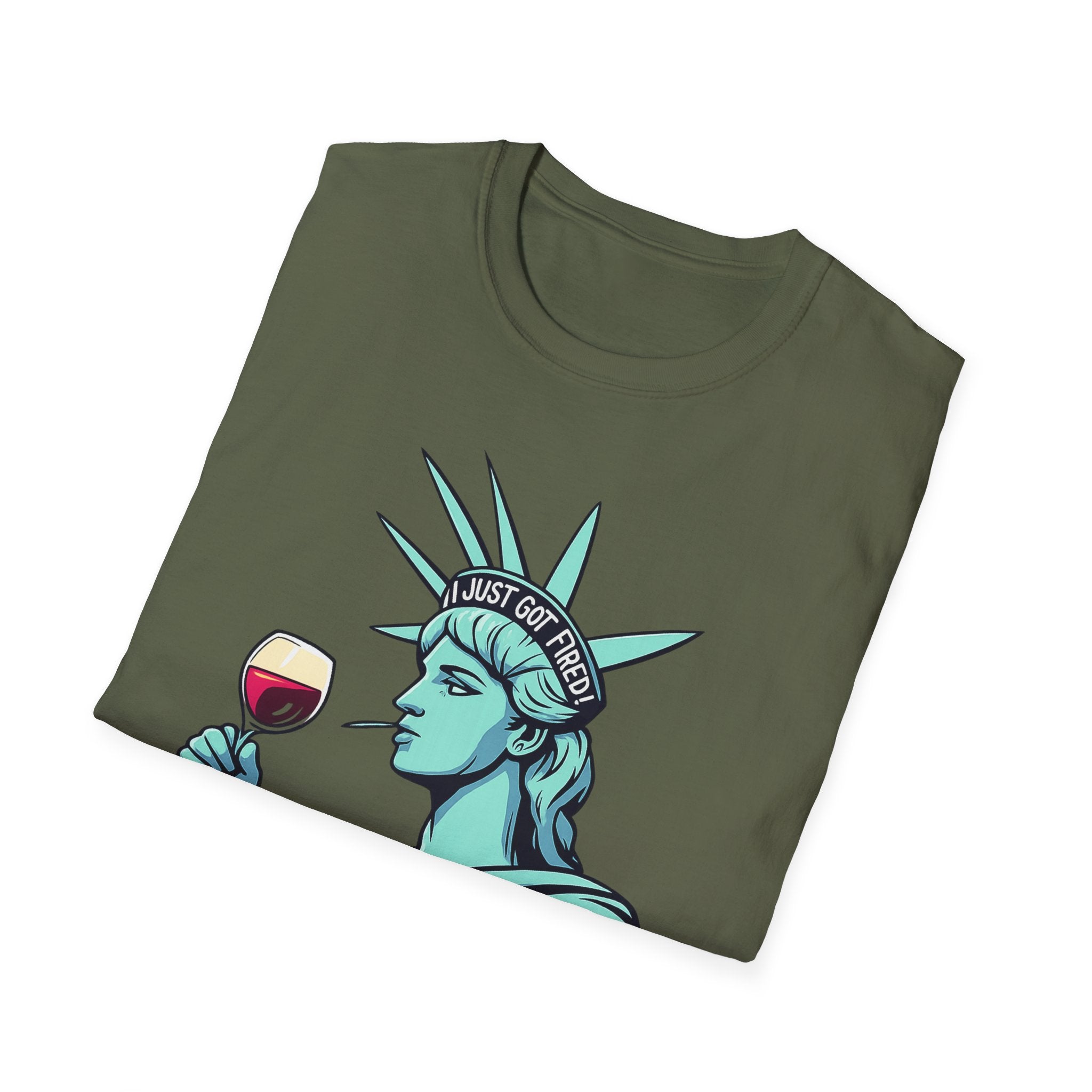 Statue of Liberty Wine T-Shirt, Fun Gift for Wine Lovers, Unisex Tee for Parties, 4th of July Celebration, Casual Wear