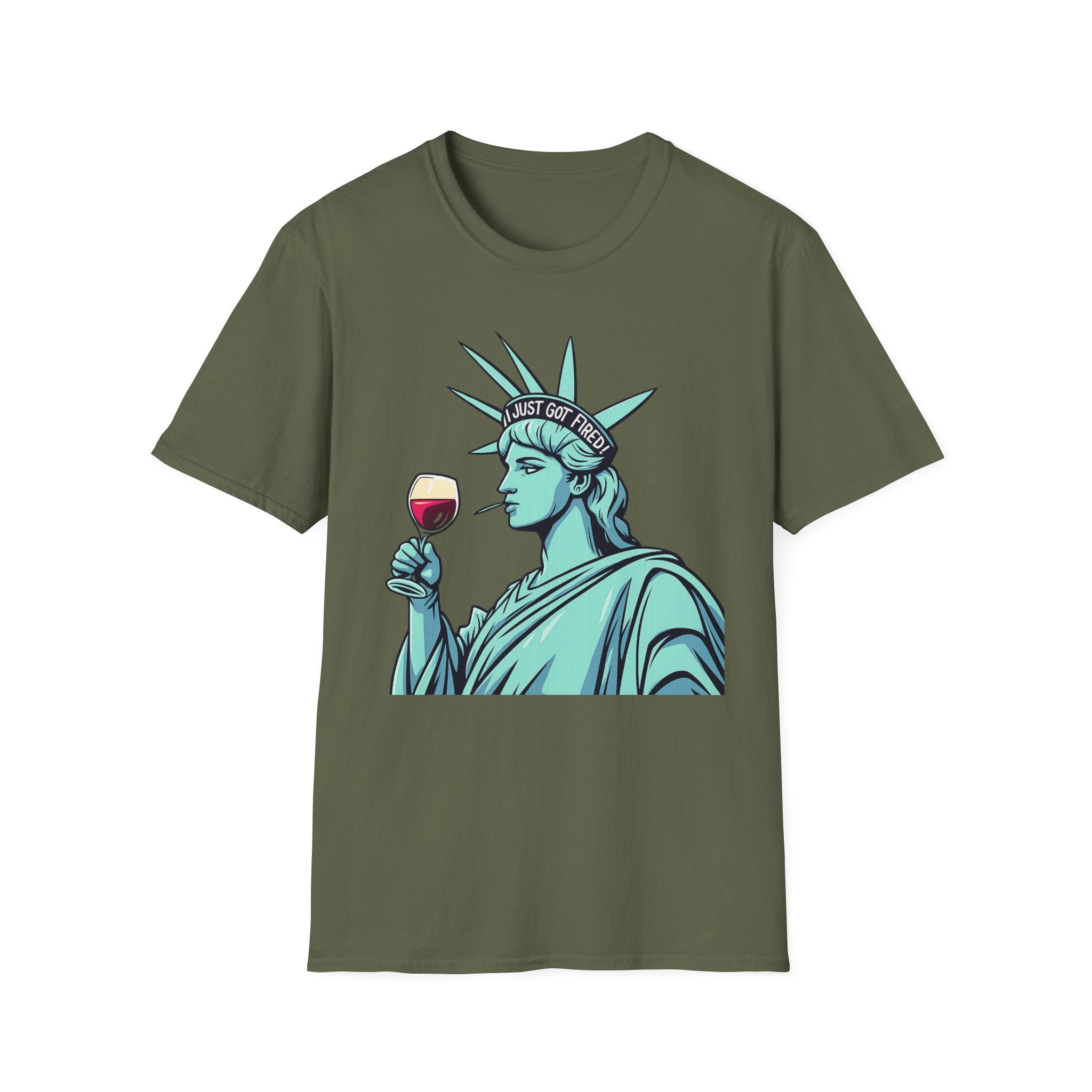 Statue of Liberty Wine T-Shirt, Fun Gift for Wine Lovers, Unisex Tee for Parties, 4th of July Celebration, Casual Wear