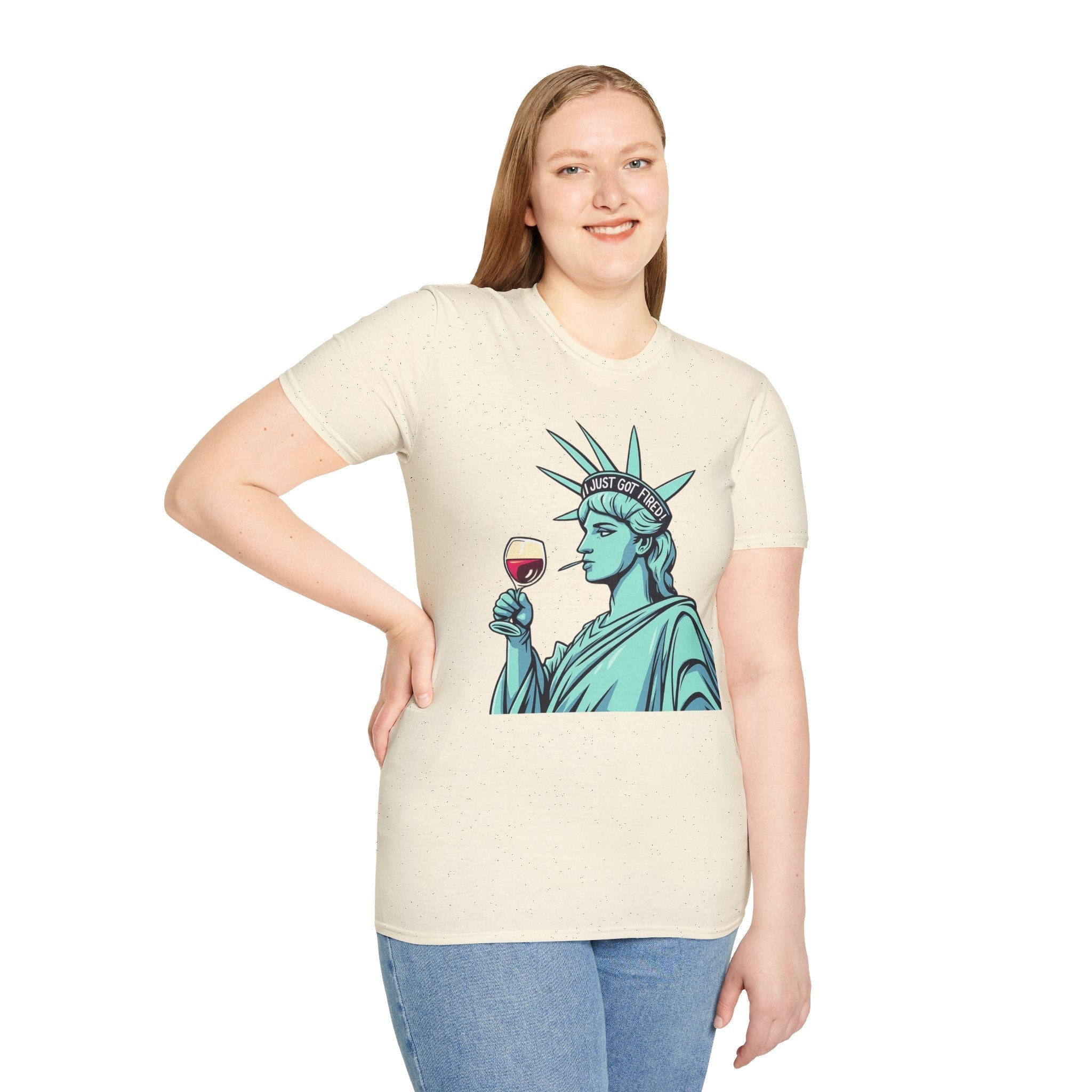 Statue of Liberty Wine T-Shirt, Fun Gift for Wine Lovers, Unisex Tee for Parties, 4th of July Celebration, Casual Wear
