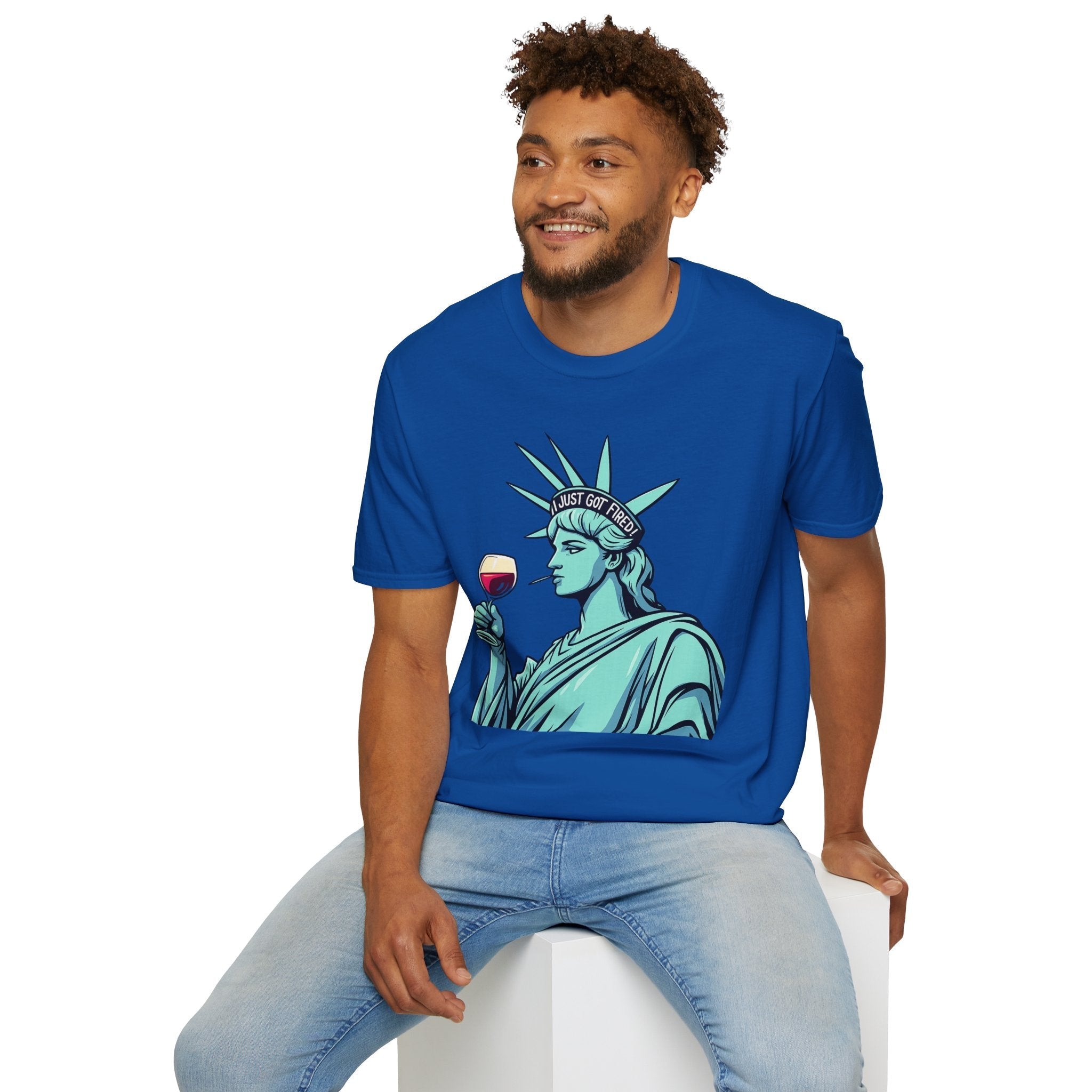 Statue of Liberty Wine T-Shirt, Fun Gift for Wine Lovers, Unisex Tee for Parties, 4th of July Celebration, Casual Wear