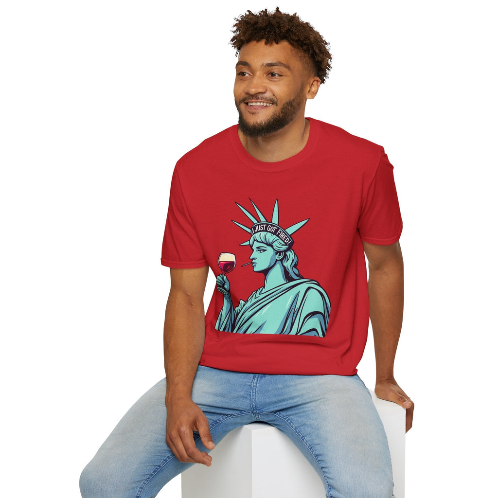 Statue of Liberty Wine T-Shirt, Fun Gift for Wine Lovers, Unisex Tee for Parties, 4th of July Celebration, Casual Wear