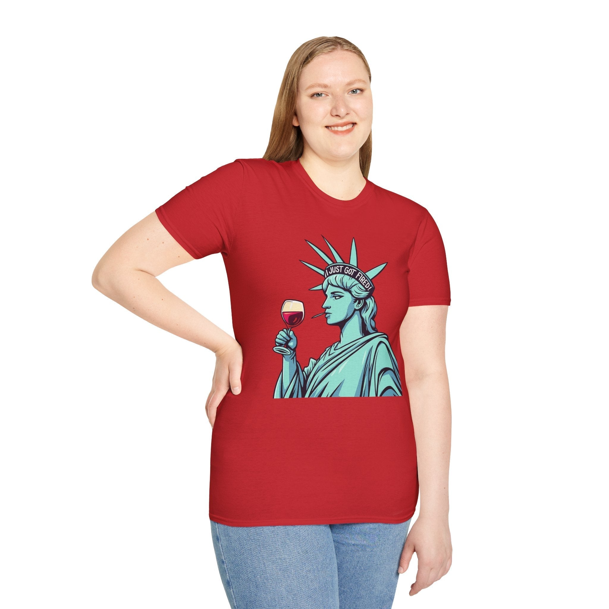 Statue of Liberty Wine T-Shirt, Fun Gift for Wine Lovers, Unisex Tee for Parties, 4th of July Celebration, Casual Wear