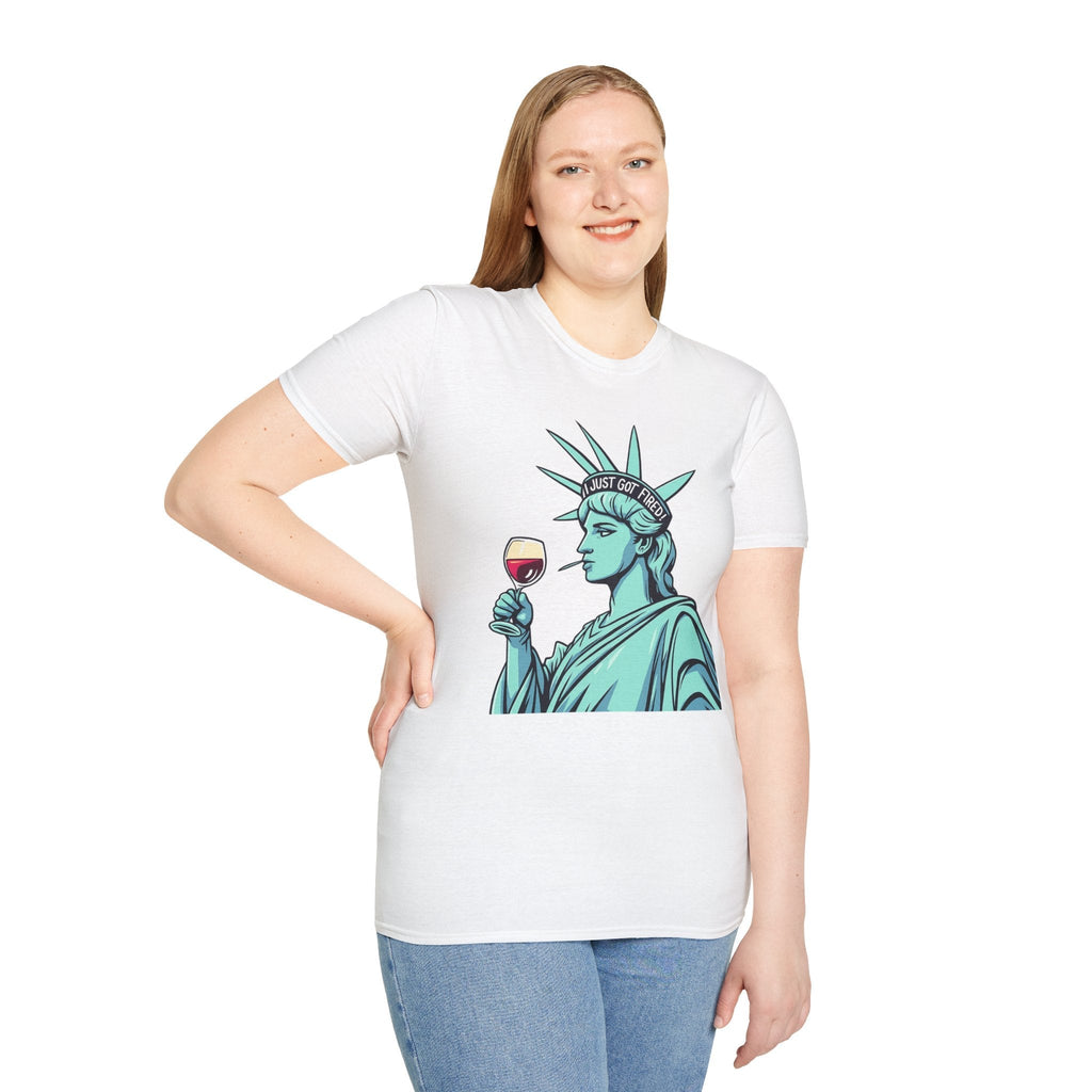 Statue of Liberty Wine T-Shirt, Fun Gift for Wine Lovers, Unisex Tee for Parties, 4th of July Celebration, Casual Wear