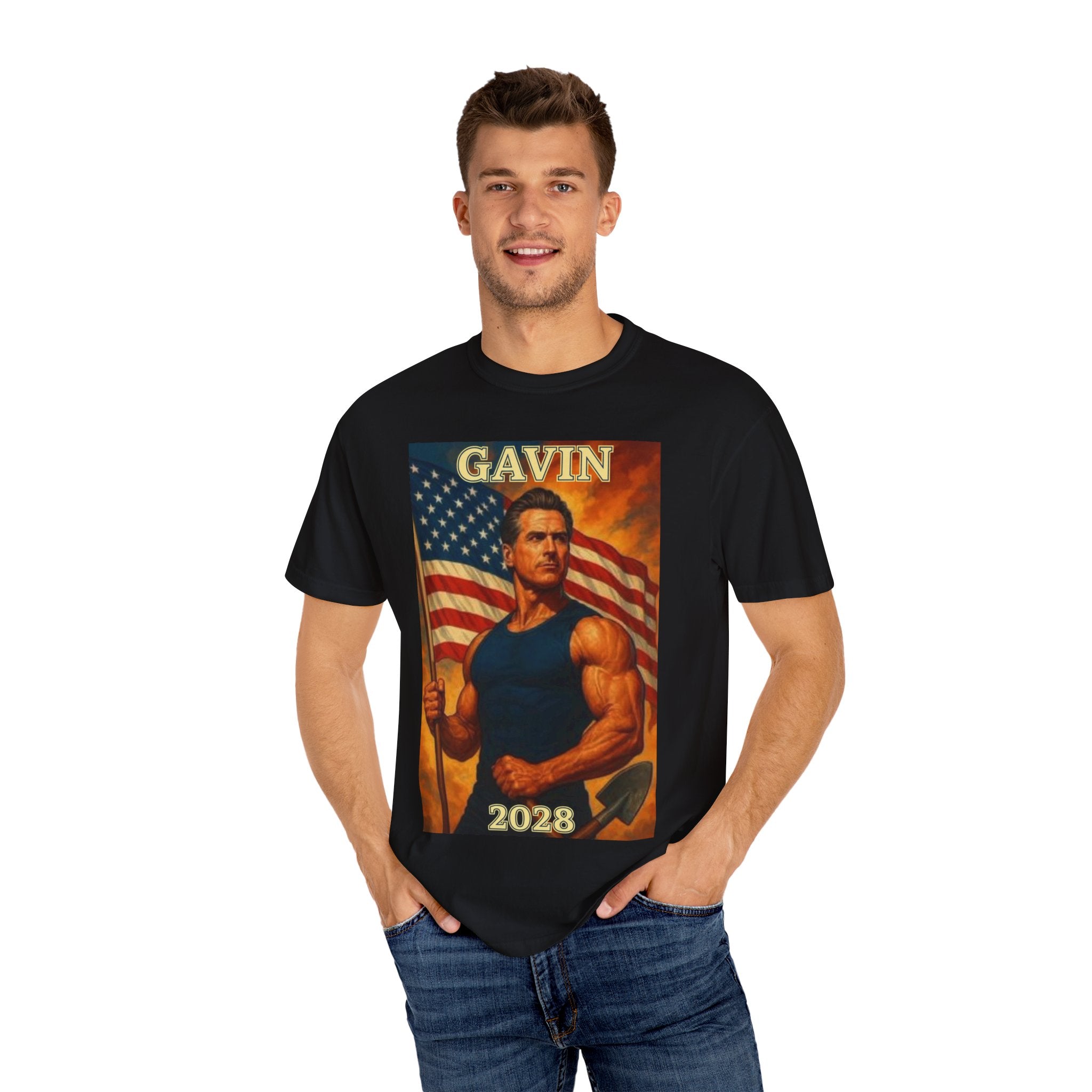 Patriotic Gavin T-Shirt, Vintage Style, Unisex Tee, American Flag Design, Election Year Apparel, Gift for Conservatives