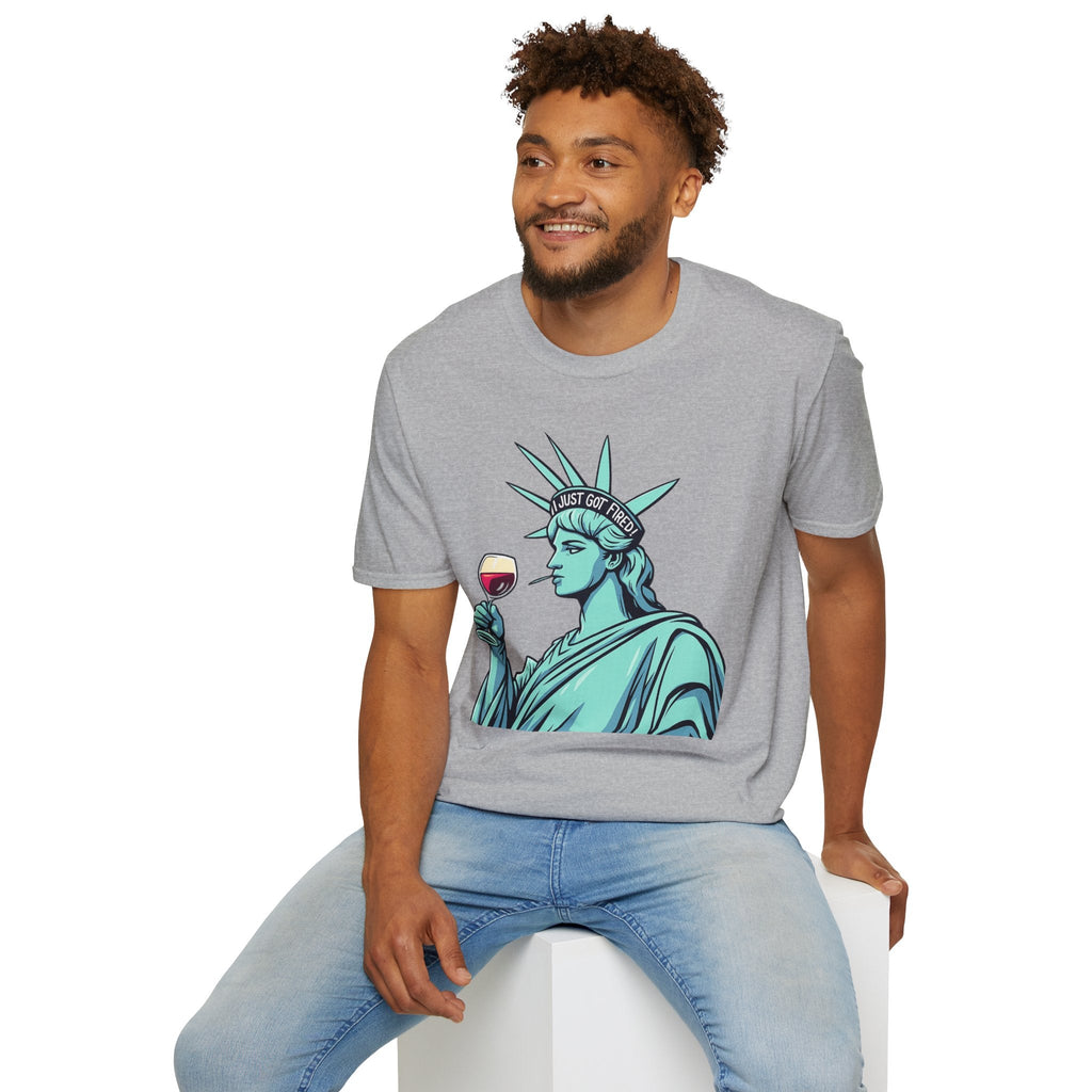 Statue of Liberty Wine T-Shirt, Fun Gift for Wine Lovers, Unisex Tee for Parties, 4th of July Celebration, Casual Wear