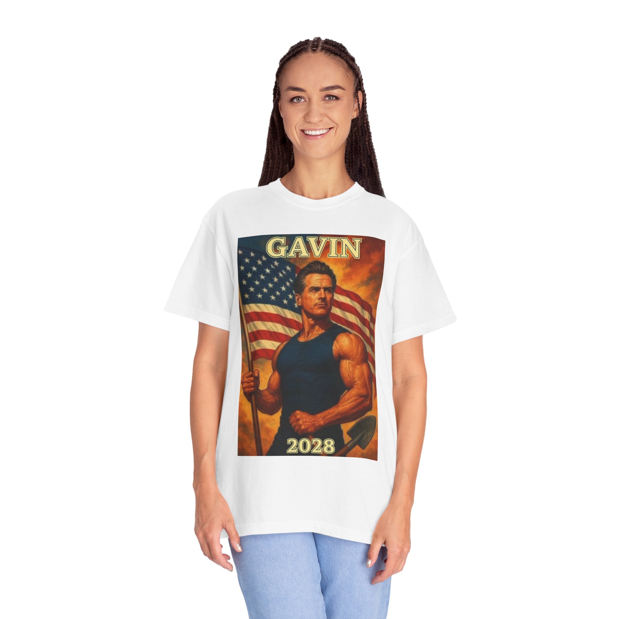 Patriotic Gavin T-Shirt, Vintage Style, Unisex Tee, American Flag Design, Election Year Apparel, Gift for Conservatives