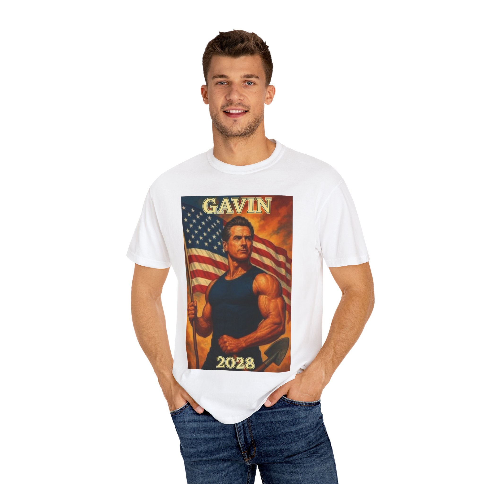Patriotic Gavin T-Shirt, Vintage Style, Unisex Tee, American Flag Design, Election Year Apparel, Gift for Conservatives