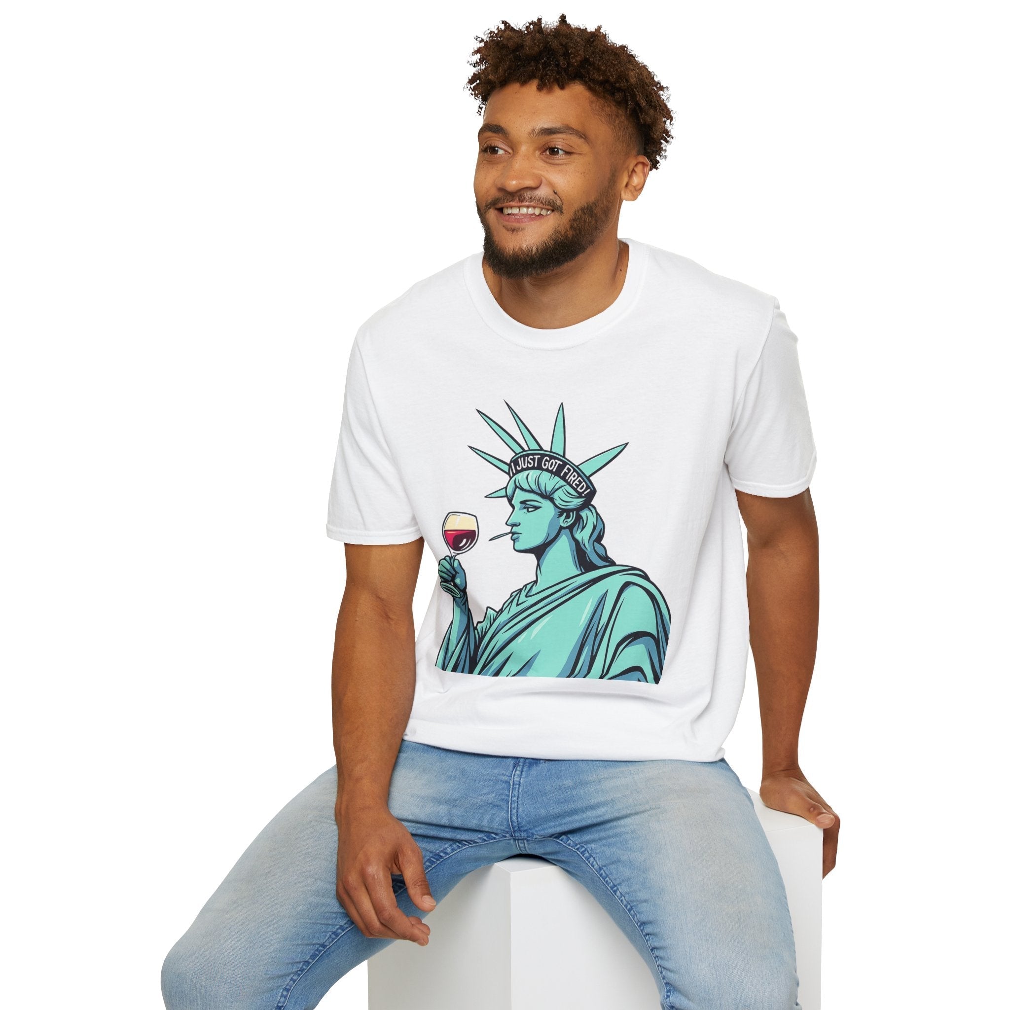 Statue of Liberty Wine T-Shirt, Fun Gift for Wine Lovers, Unisex Tee for Parties, 4th of July Celebration, Casual Wear