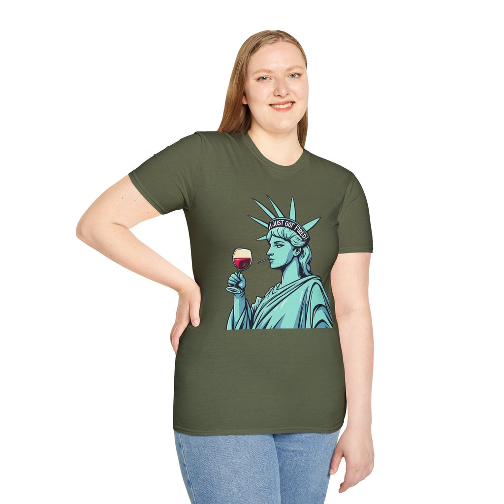 Statue of Liberty Wine T-Shirt, Fun Gift for Wine Lovers, Unisex Tee for Parties, 4th of July Celebration, Casual Wear