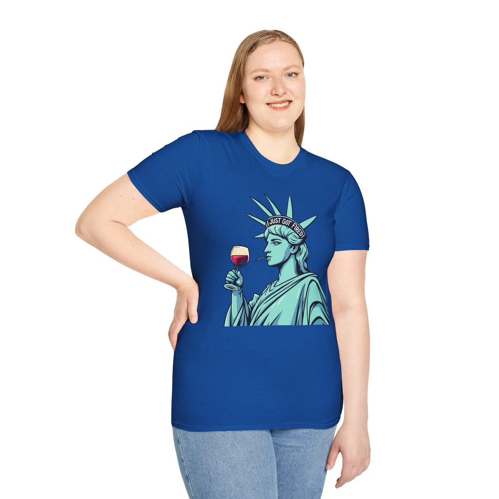 Statue of Liberty Wine T-Shirt, Fun Gift for Wine Lovers, Unisex Tee for Parties, 4th of July Celebration, Casual Wear