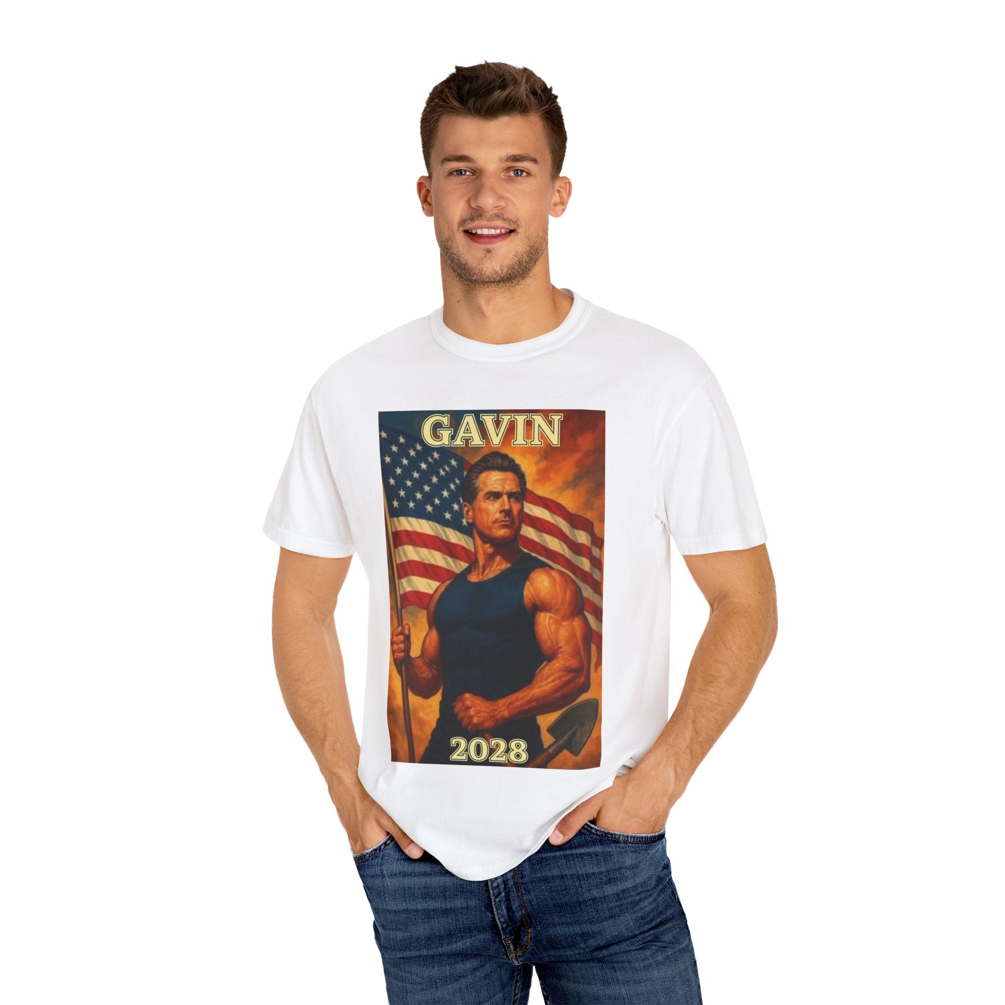 Gavin Patriotic T-Shirt, Vintage Style, Unisex Tee, American Flag Design, Election Year Apparel, Gift for Conservatives