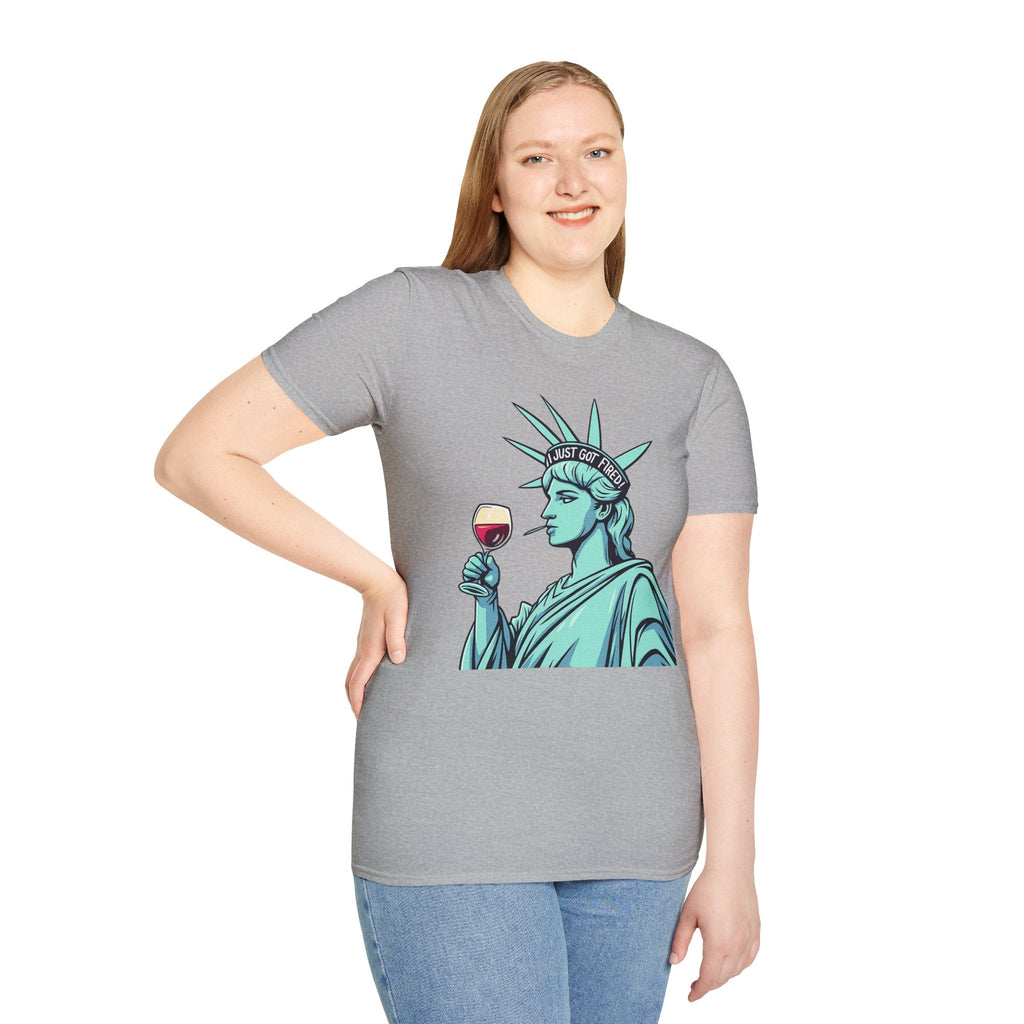 Statue of Liberty Wine T-Shirt, Fun Gift for Wine Lovers, Unisex Tee for Parties, 4th of July Celebration, Casual Wear