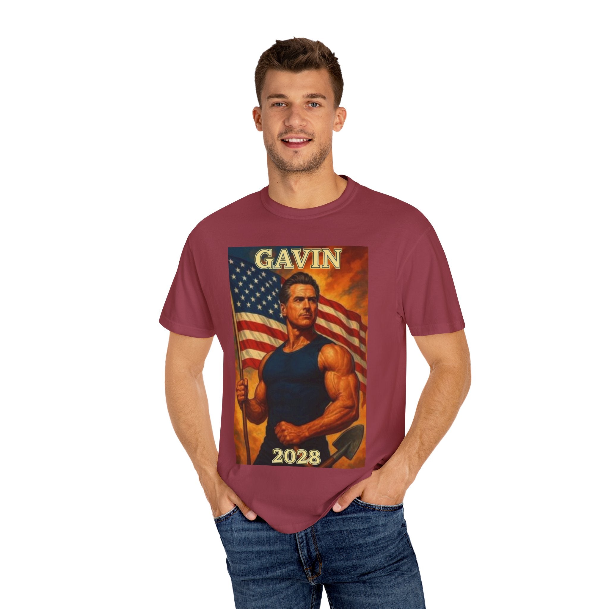 Patriotic Gavin T-Shirt, Vintage Style, Unisex Tee, American Flag Design, Election Year Apparel, Gift for Conservatives