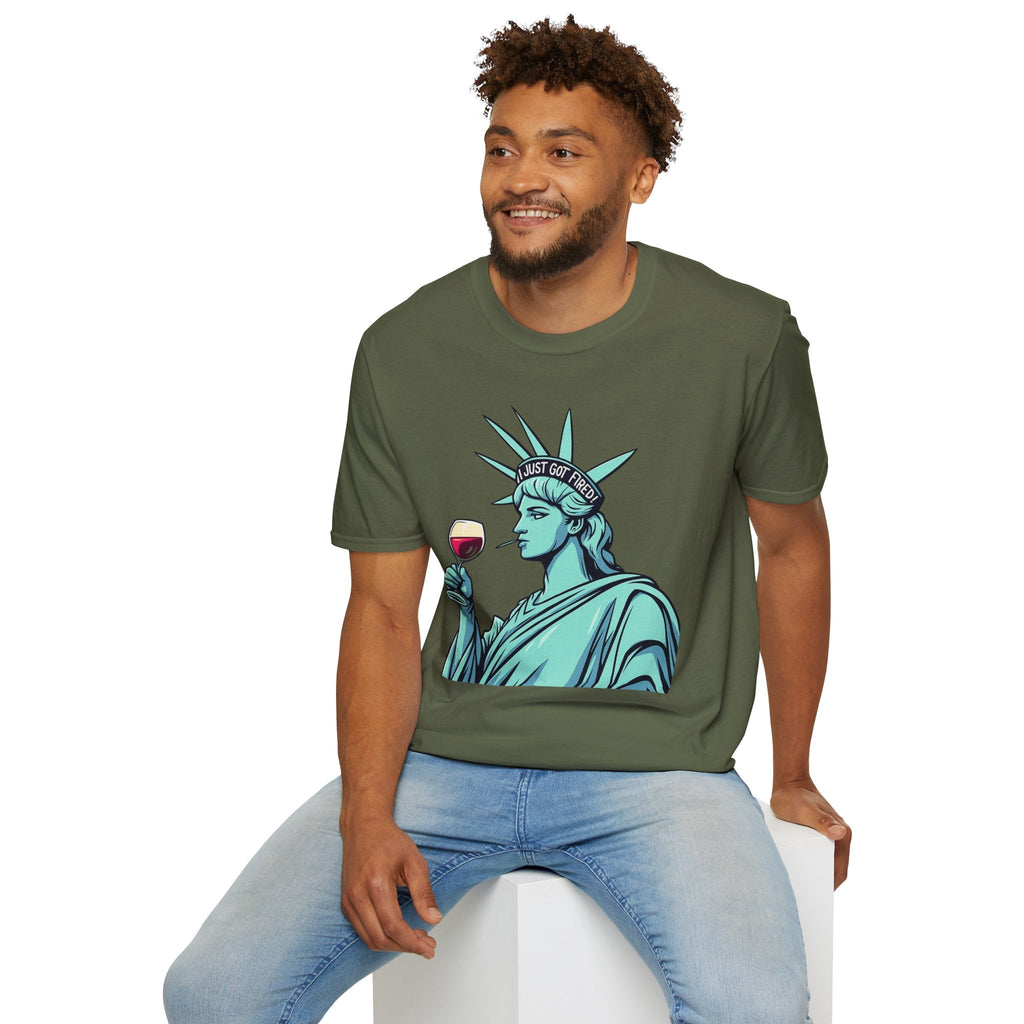 Statue of Liberty Wine T-Shirt, Fun Gift for Wine Lovers, Unisex Tee for Parties, 4th of July Celebration, Casual Wear